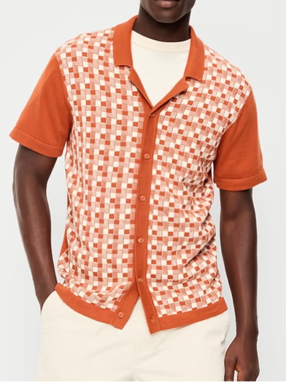 NWT OLD NAVY Orange and cream short sleeve button down sweater size new